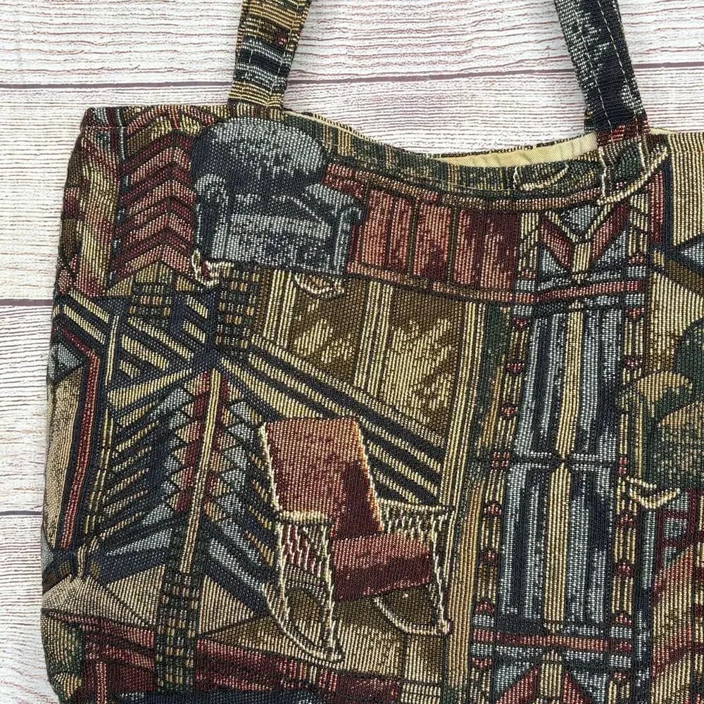 Schweiger Vintage Cozy Library Book Tapestry Brown Gray Tote Bag